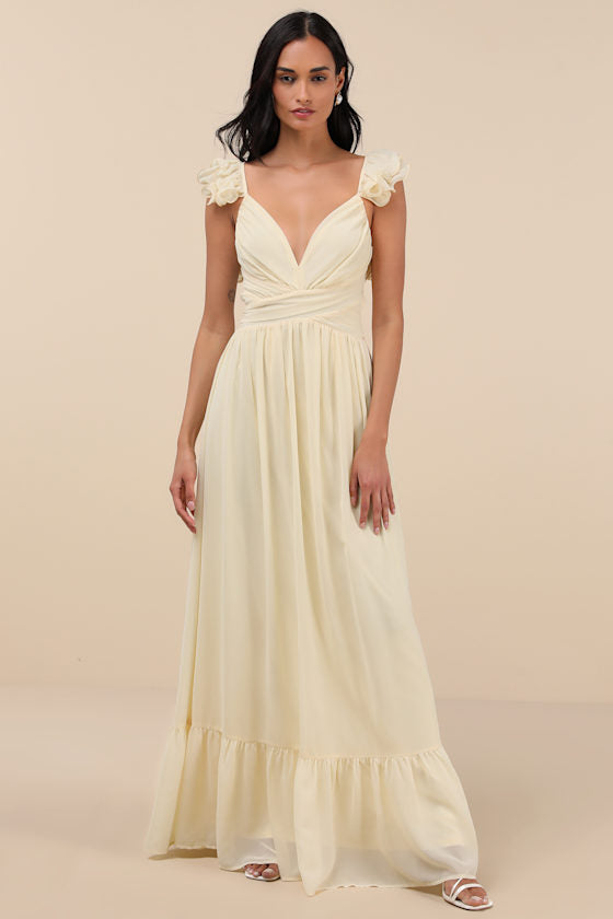 Soiree Celebration Blue Floral Ruffled Lace-Up Maxi Dress #Color_Light Yellow