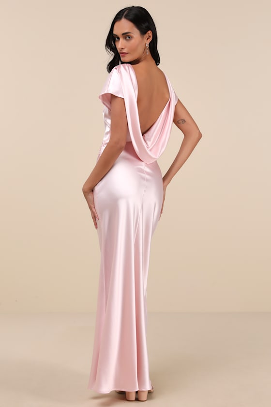 Captivating Presence Wine Red Satin Cowl Back Maxi Dress