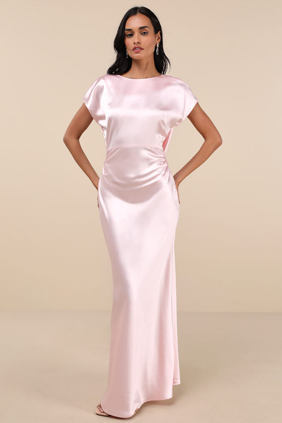 Captivating Presence Forest Green Satin Cowl Back Maxi Dress