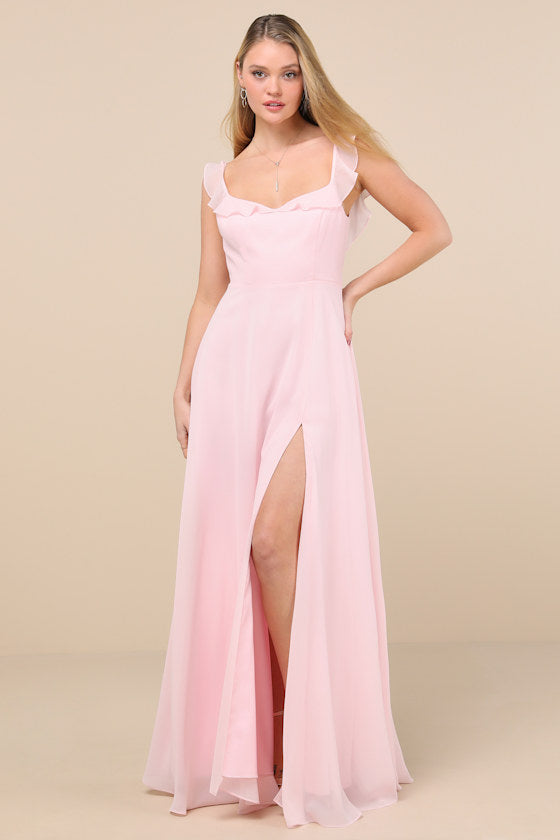 Dreamy Admiration Black Ruffled Maxi Dress #Color_Light Pink