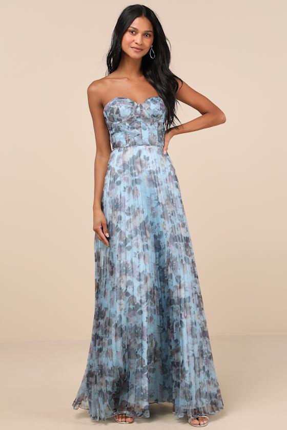 Most Beautiful Day Ivory Multi Floral Print Organza Maxi Dress #Color_Blue Multi Floral Print