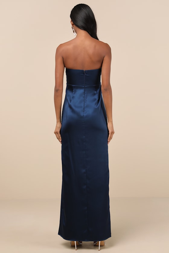 Memorable Entrance Rust Orange Strapless Satin Maxi Dress