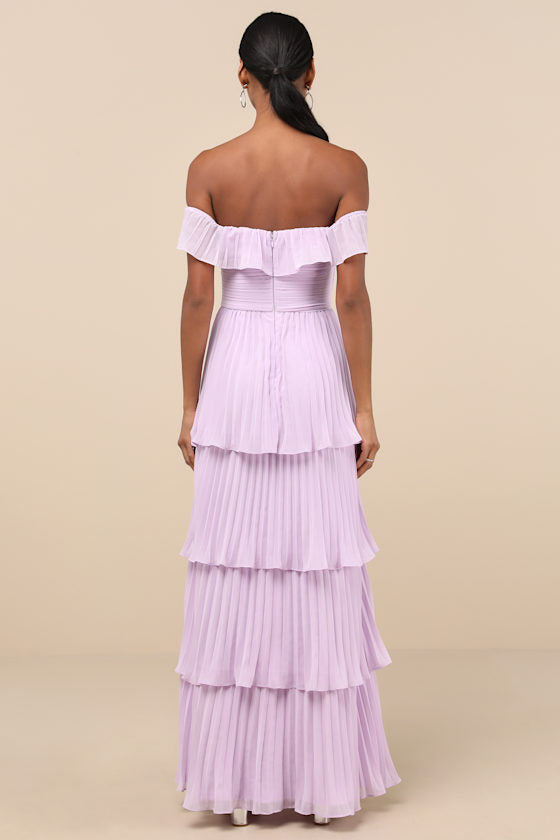 Always Remarkable Rusty Rose Pleated Off-the-Shoulder Maxi Dress