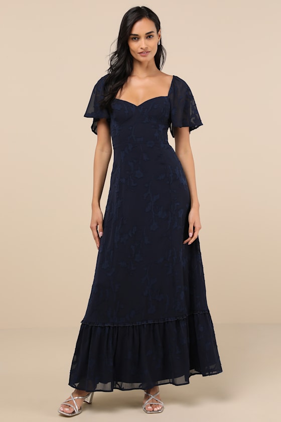 Tailor Made For You White Jacquard Lace-Up Maxi Dress #Color_Dark Navy