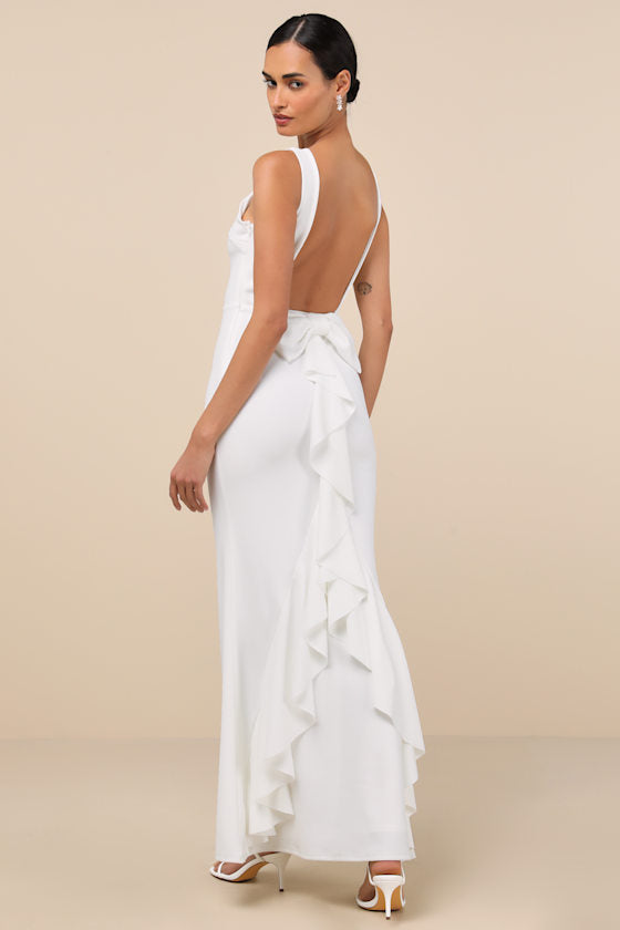Exquisite Refinement Emerald Backless Bow Ruffled Maxi Dress