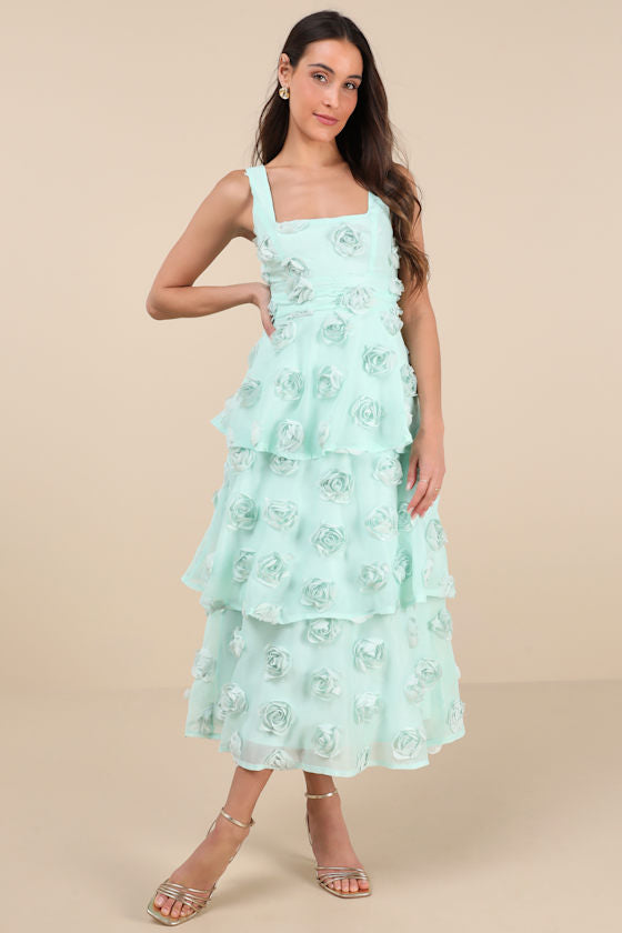 Exceptional Entrance White Sleeveless Tiered Rosette Midi Dress