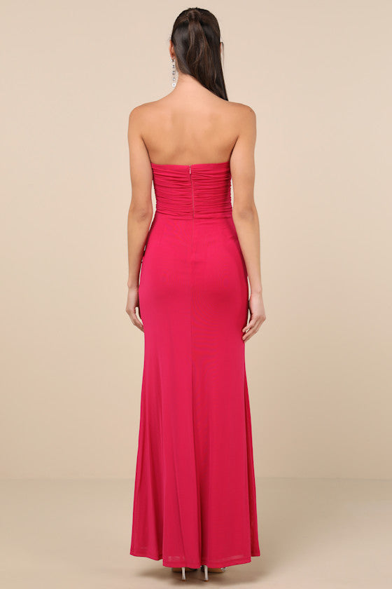 Epitome of Allure Black Mesh Strapless Ruched Maxi Dress