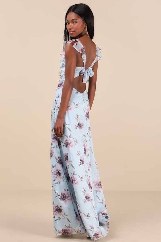 Sweetest Entrance Navy Blue Ruffled Tie-Back Maxi Dress