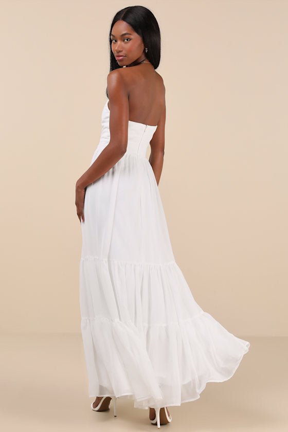 Special Moment Light Blue Floral Strapless Bustier Maxi Dress