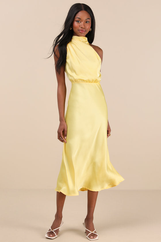 Distinctive Charm Navy Satin Asymmetrical Midi Dress #Color_Yellow