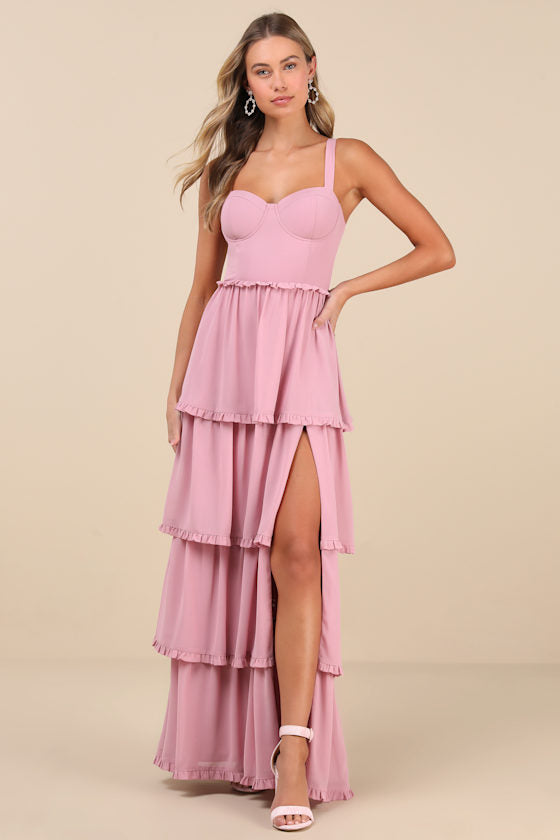 Sophisticated Occasion Navy Blue Bustier Lace-Up Maxi Dress #Color_Pink
