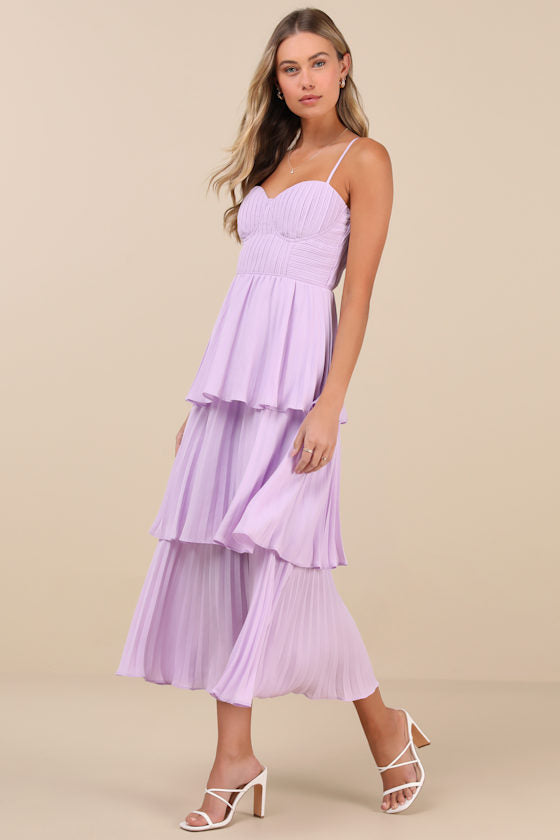Cascading Crush Light Blue Tiered Bustier Midi Dress