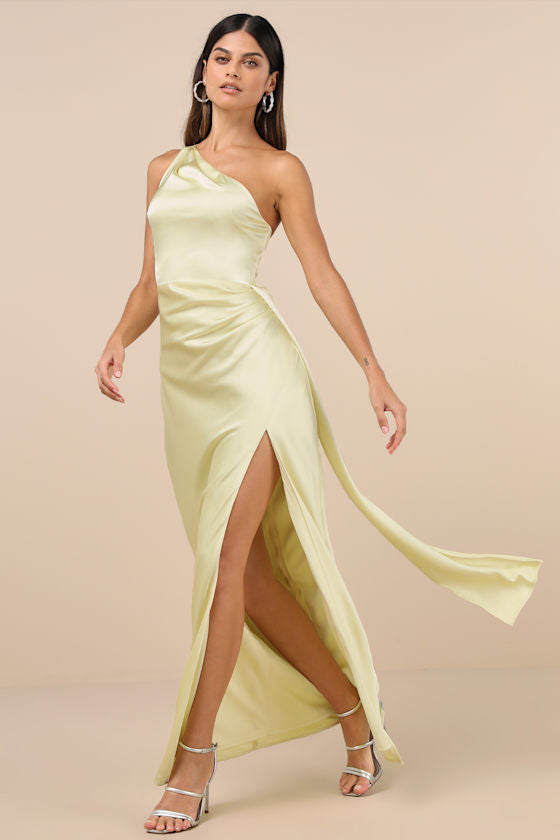 Signature Elegance Black Satin One-Shoulder Maxi Dress