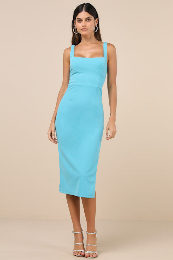 Vibrant Allure Black Square Neck Sleeveless Bodycon Midi Dress #Color_Aqua