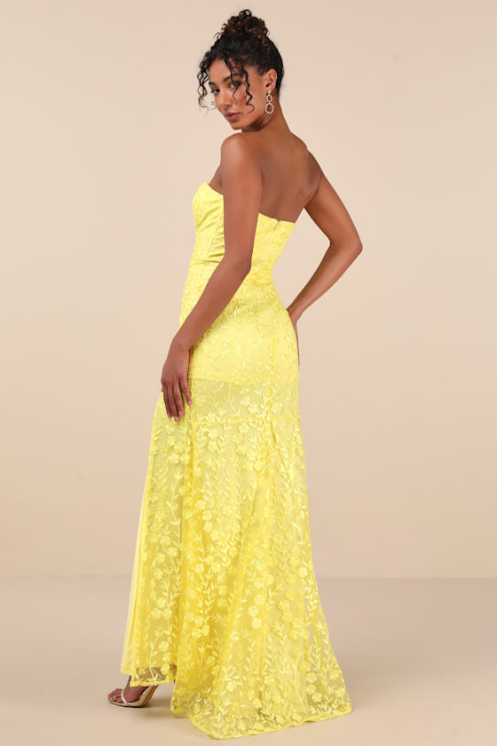 Romantic Beauty Black Floral Embroidered Strapless Maxi Dress