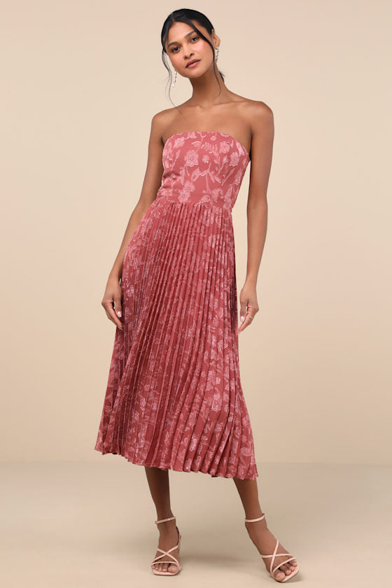 Perfectly Stunning Ivory Jacquard Strapless Midi Dress #Color_Rusty Rose