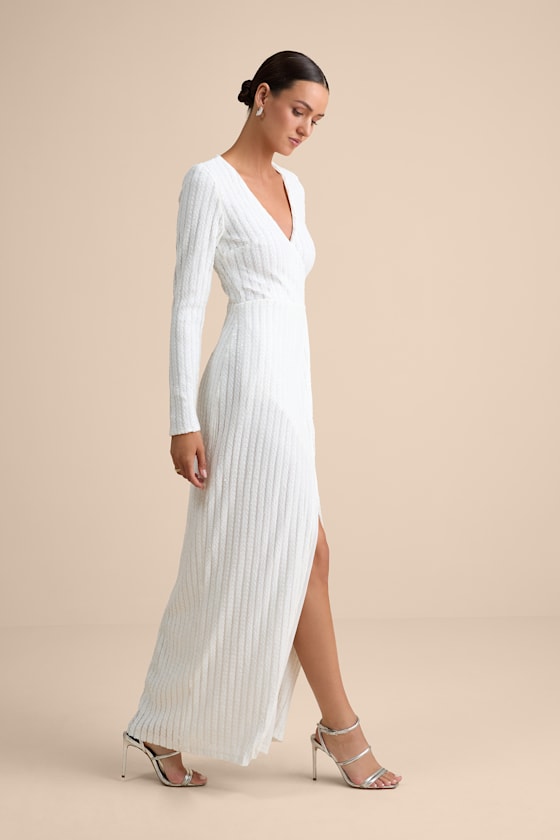 Love Lasts Forever White Sequin Long Sleeve Maxi Dress #Color_White