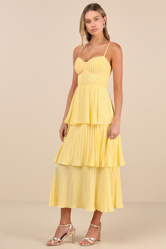 Cascading Crush Blush Pink Tiered Bustier Midi Dress #Color_Yellow