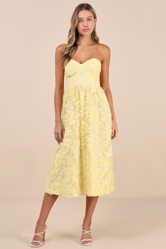Quite Perfect Black Floral Embroidered Strapless Midi Dress