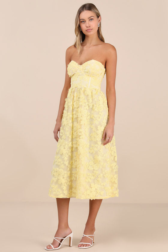 Quite Perfect Black Floral Embroidered Strapless Midi Dress