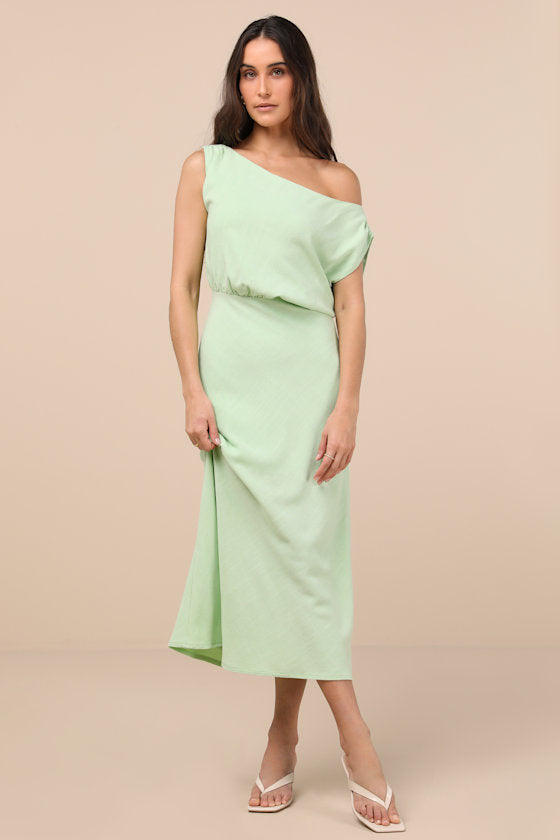 Casual Enchantment Orange Linen Off-the-Shoulder Midi Dress