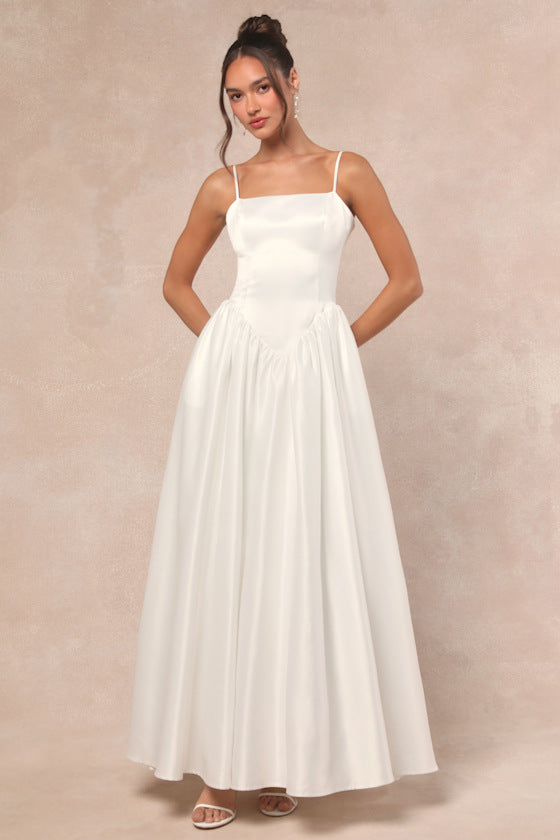 Bria White Basque Waist Maxi Dress #Color_White