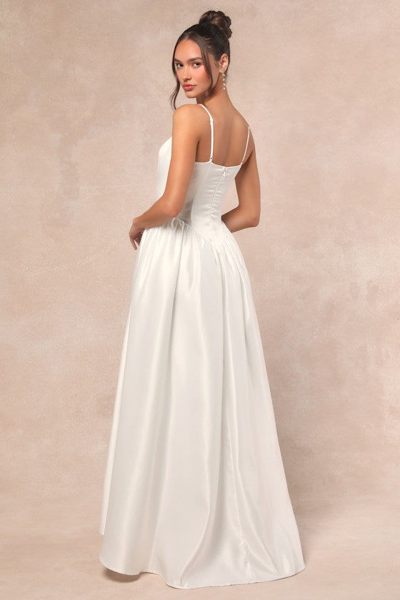 Bria White Basque Waist Maxi Dress #Color_White