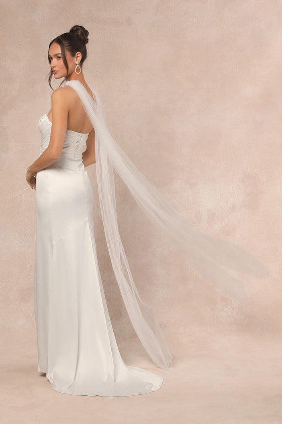 Cascading Romance White Tulle Veil Scarf #Color_White