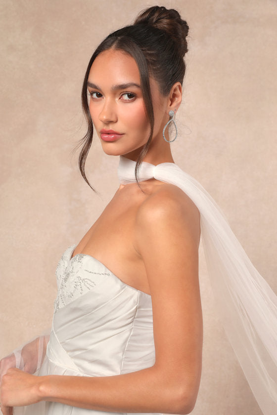 Cascading Romance White Tulle Veil Scarf #Color_White