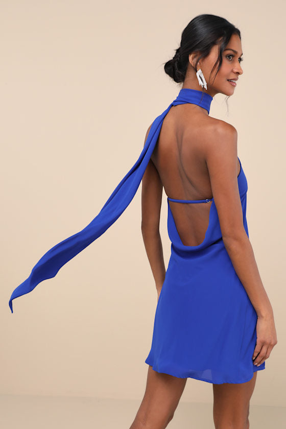 Isloda Blush One-Shoulder Backless Sash Mini Dress