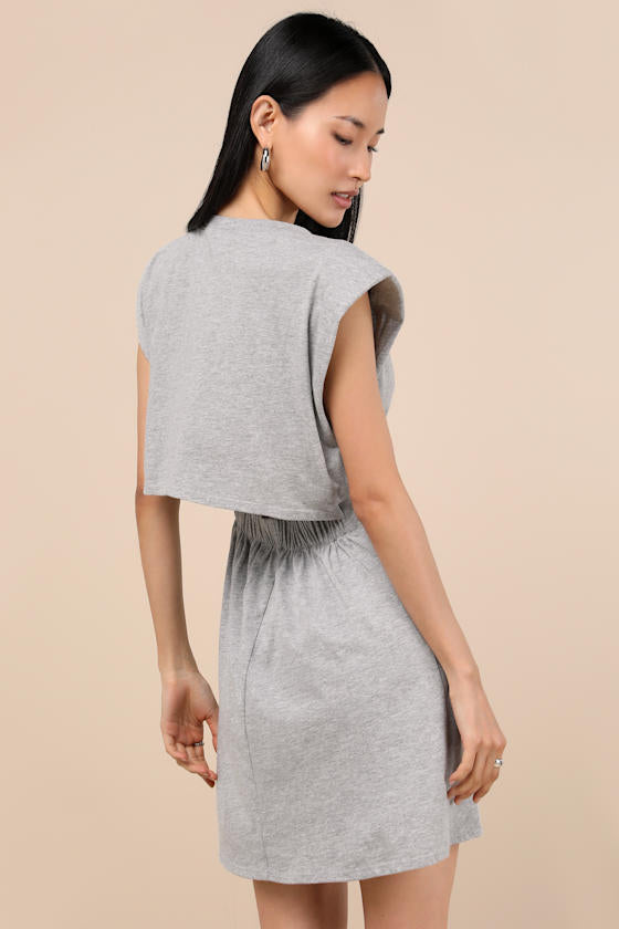 Feelin' Confident Navy Blue Cutout Mini Shirt Dress #Color_Heather Grey