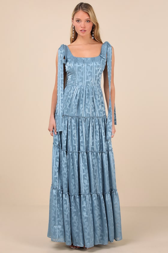 Picturesque Allure Black Jacquard Tie-Strap Maxi Dress