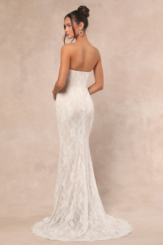 Valeria White Lace Strapless Bustier Maxi Dress #Color_White