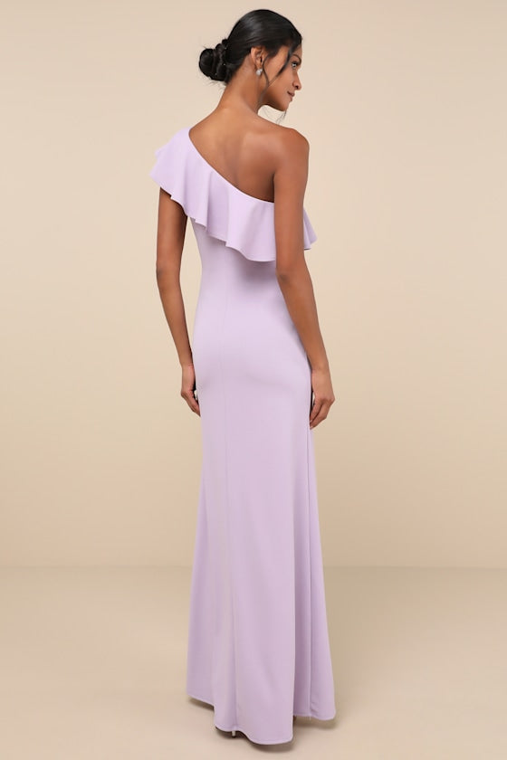 Last Forever Lavender One-Shoulder Ruffle Maxi Dress #Color_Lavender