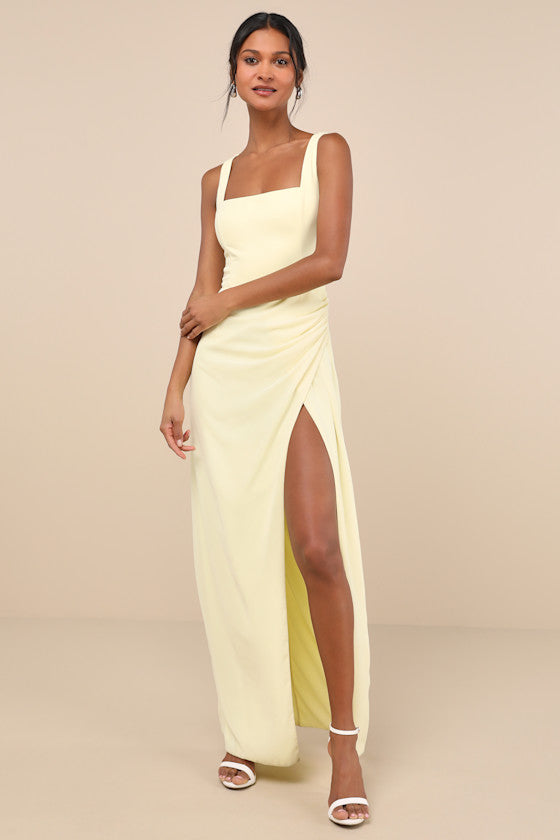 Glamorous Disposition Light Blue Ruched Maxi Dress #Color_Light Yellow