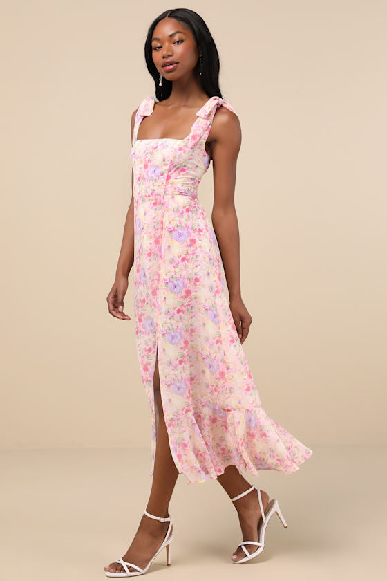 Summer Invite Black Tie-Strap Tiered Midi Dress