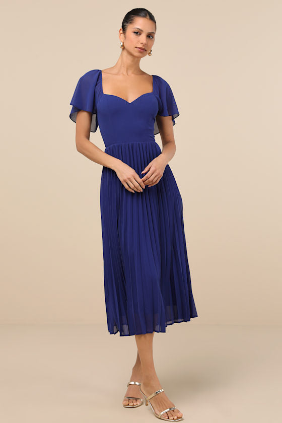 Calia Royal Blue Flutter Sleeve Midi Dress