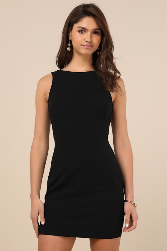 Devoted Lover Black Backless Knotted Bodycon Mini Dress #Color_Black
