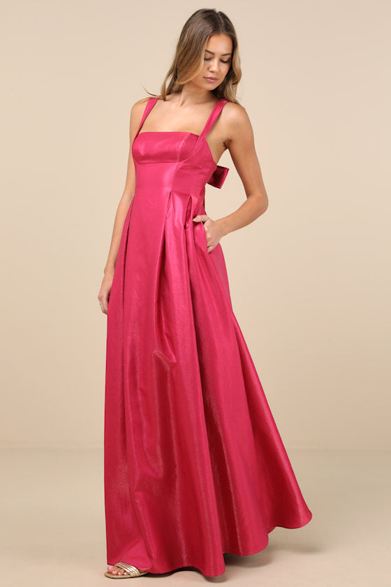 Immaculate Aura Shiny Dark Teal Taffeta Maxi Dress With Pockets