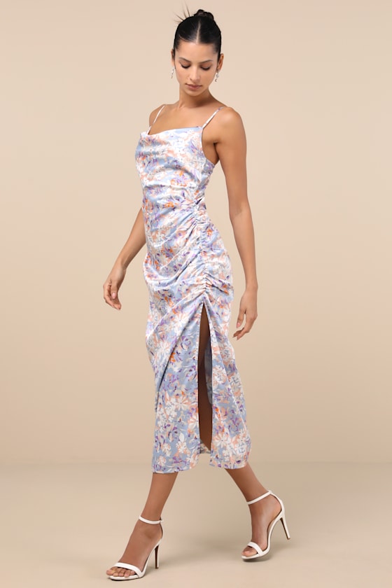 Truest Romance Pink Floral Print Sleeveless Ruched Midi Dress