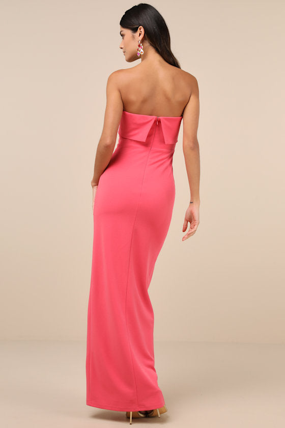 Classy Consideration Coral Pink Strapless Maxi Dress #Color_Coral Pink