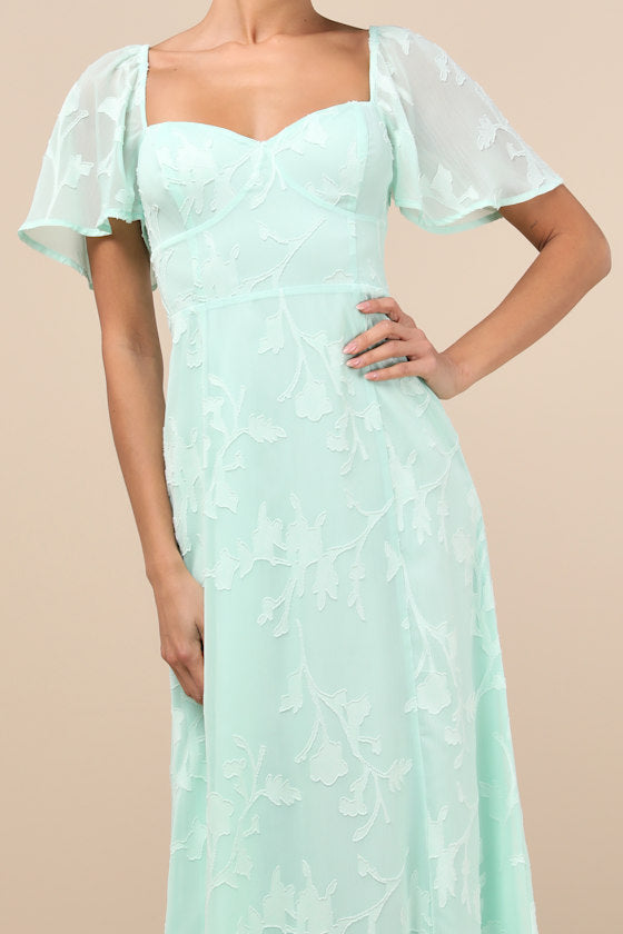 Tailor Made For You White Jacquard Lace-Up Maxi Dress #Color_Mint Green