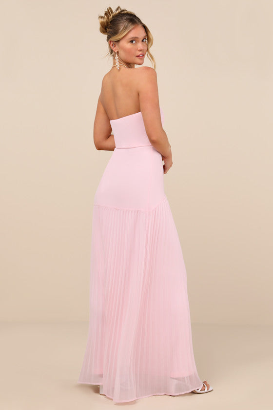 Celebratory Aesthetic Blush Pink Pleated Strapless Maxi Dress #Color_Blush Pink