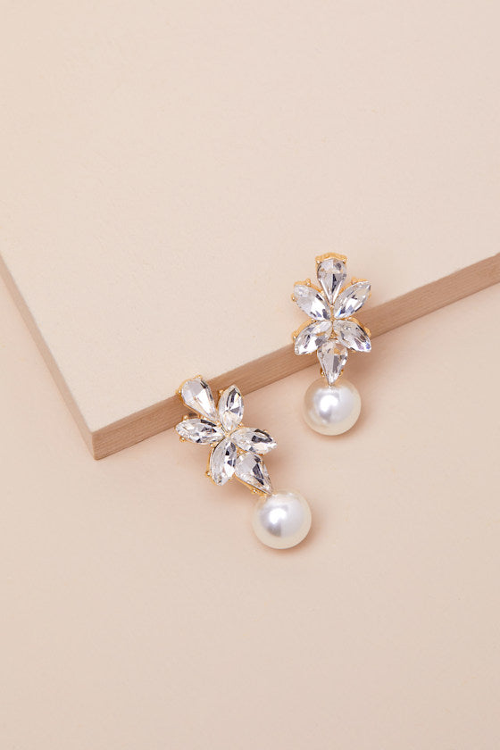 Griselda Gold Rhinestone Pearl Drop Earrings