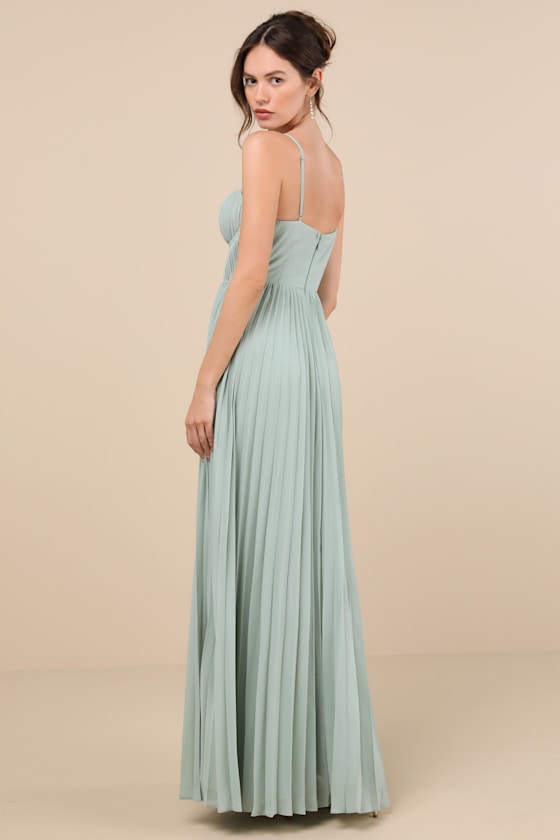 Admirable Elegance Navy Pleated Bustier Maxi Dress