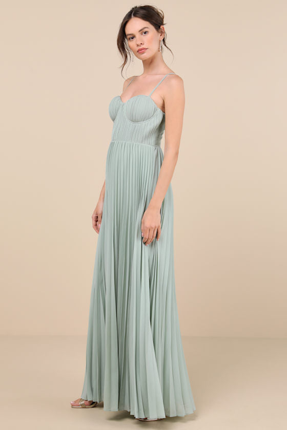 Admirable Elegance Light Blue Pleated Bustier Maxi Dress