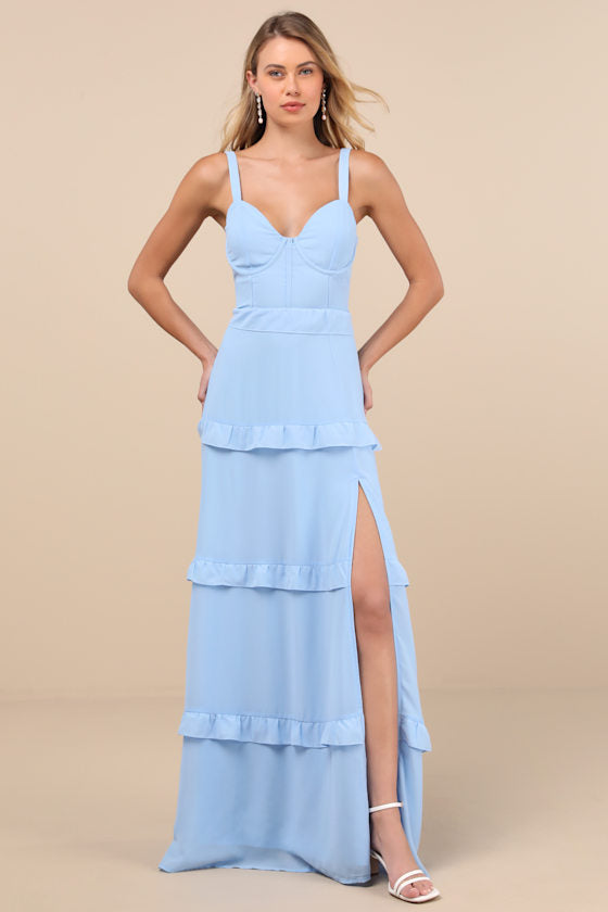 Sincerely Poised Plum Purple Backless Bustier Tiered Maxi Dress