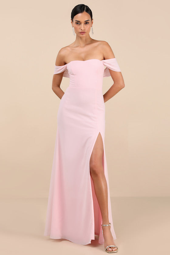 Magical Magnetism Navy Blue Off-the-Shoulder Maxi Dress #Color_Light Pink