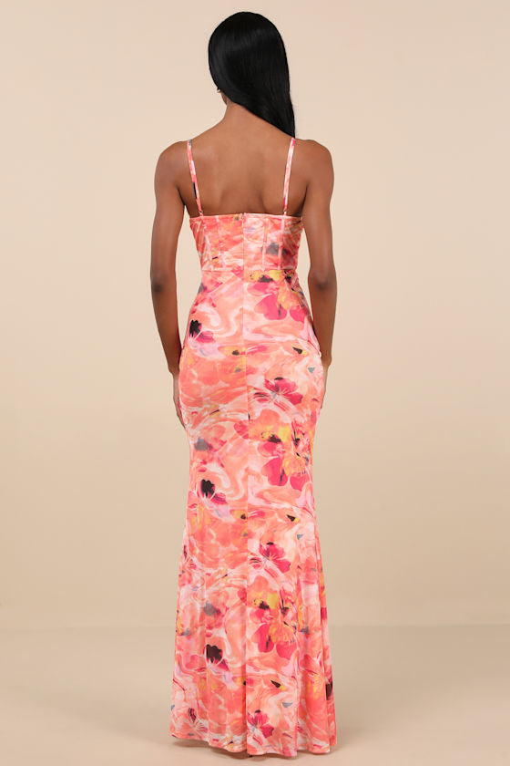 Stunning Wonder Black Leopard Mesh Bustier Mermaid Maxi Dress