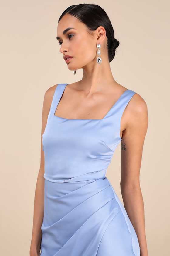 Red Carpet Romance Light Blue Satin Square Neck Maxi Dress #Color_Light Blue